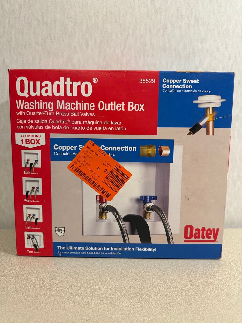 Oatey Quadtro 38529 Washing Machine Outlet Box Copper Sweat Brass Ball Valves